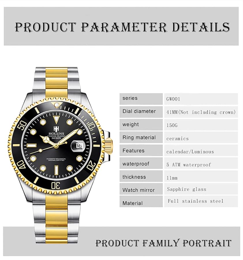 時計 HOLUNS OYSTER PERPETUAL DATEJUST HOLUNS Luxury Automatic Watch for Men Self-Winding Luminous